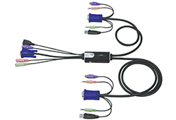 2端口带线式PS/2 USB VGA/音频KVM多电脑切换器+外接式切换按键