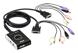 2端口带线式USB DVI/音频KVM多电脑切换器