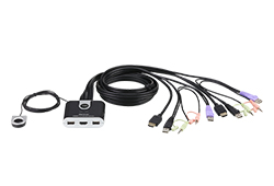 2端口USB HDMI/音频 带线式KVM 多电脑切换器 (外接式切换按键)
