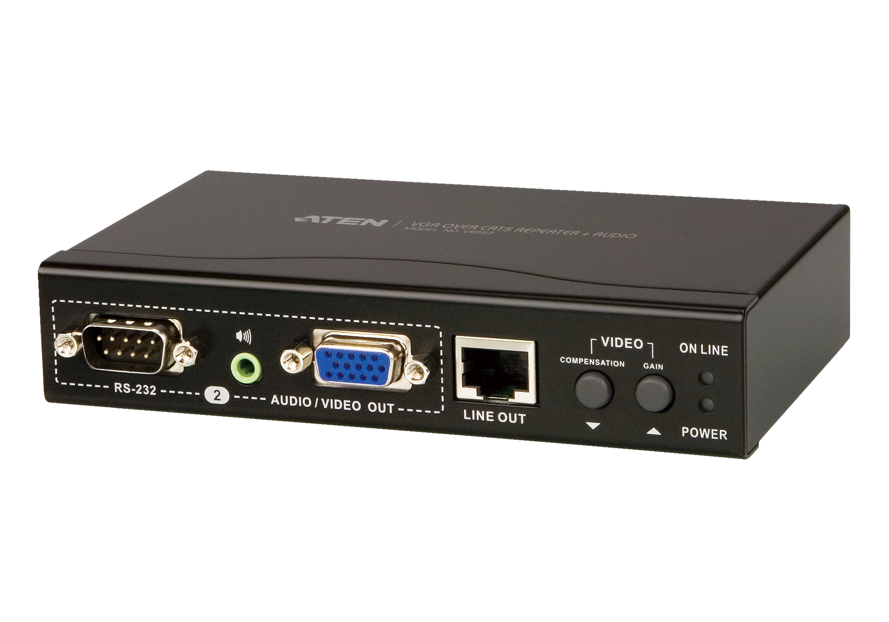 VGA/音频/RS-232 Cat 5信号中继器 + 双输出 (1600x1200@150m)
