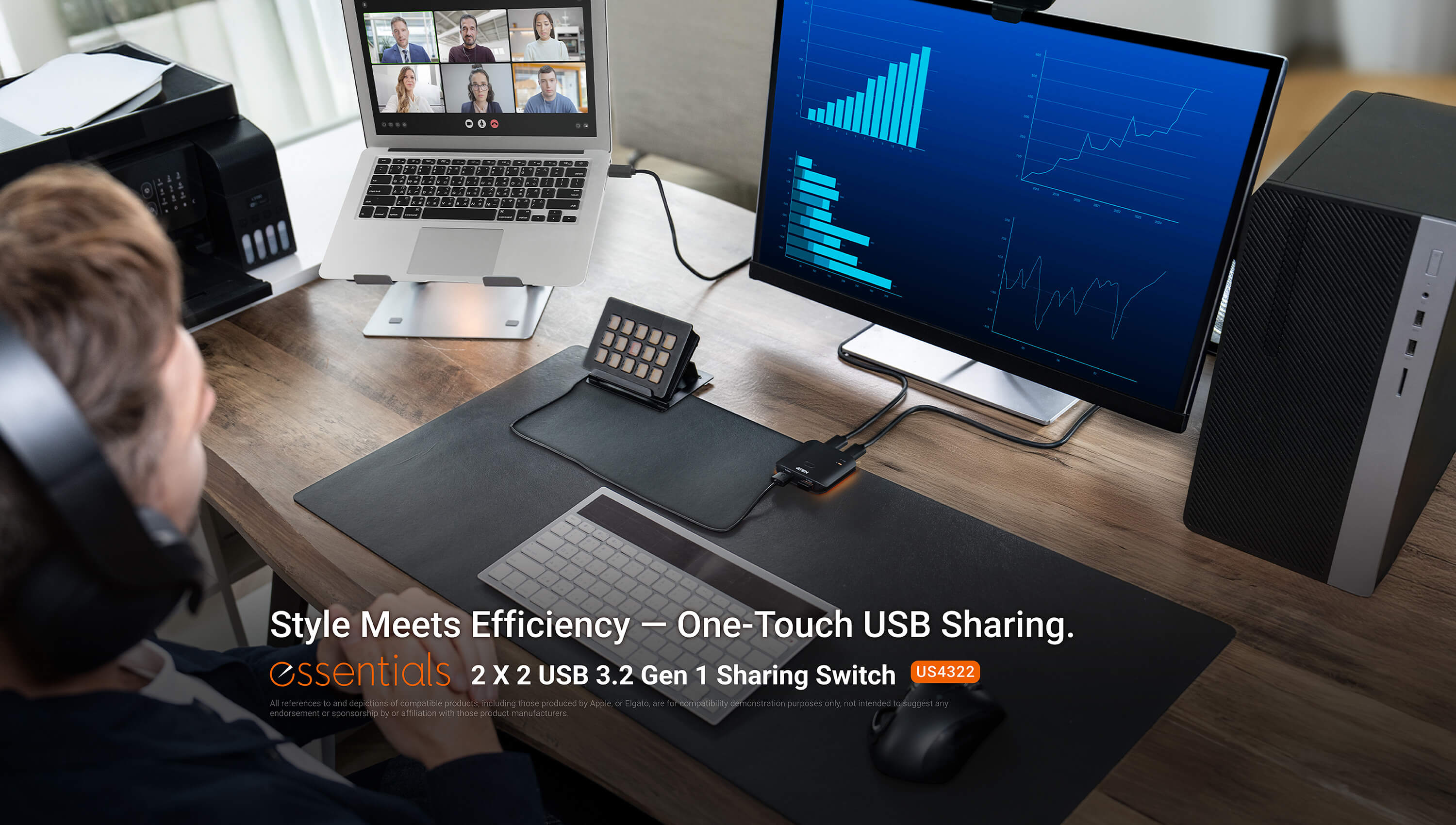 2 x 2 USB 3.2 Gen 1 外围共享切换器 - US4322, ATEN 分配器/切换器 | 北京宏正腾达科技